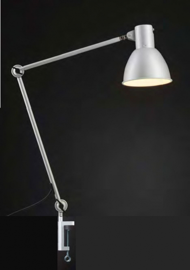 Luce di lavoro 110 cm argento schermato con base a morsetto da tavolo