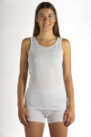 Damen Träger Unterhemd Bio-Baumwolle mit Silbergestrick weiss 30dB bei 1GHz